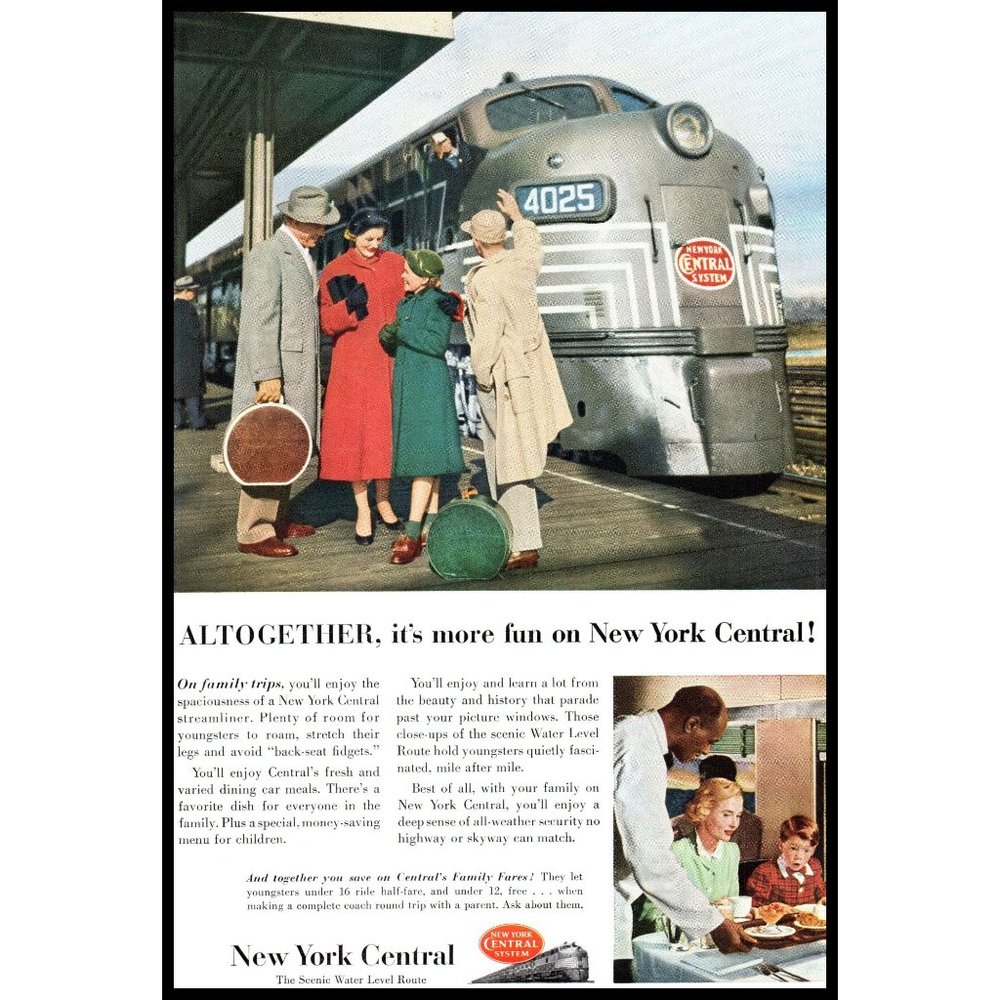 1953 New York Central Water Level Route Locomotive Engine Vintage Print Ad Art
